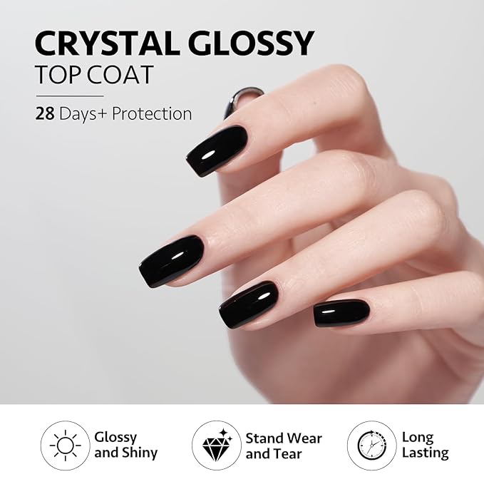 GAOY Crystal Glossy Gel Top Coat, 16ml No Wipe Clear Finish for Gel Nail Polish, High Gloss Varnish for Long Lasting UV Light Cure Nail Art DIY
