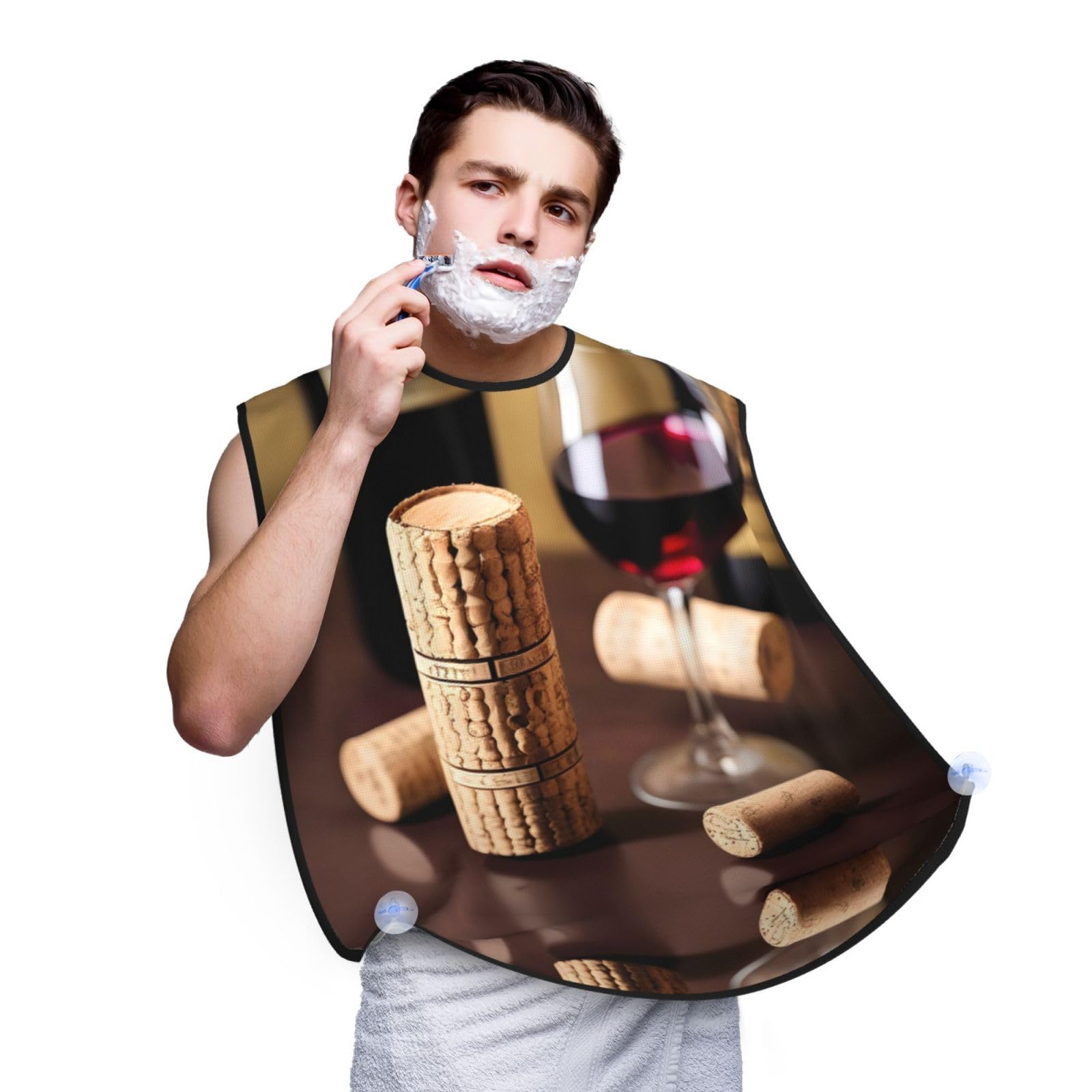 YQxwJL Wine Cork Print Beard Bib Shaving Apron, Beard Hair Trimming Cape Gift For Dad