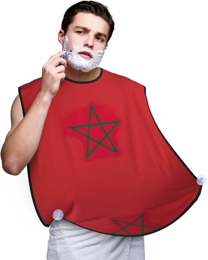 Flag Of Morocco Print Beard Bib Apron For Men, Beard Hair Catcher For Men Shaving Trimming,Beard Cape Cloth