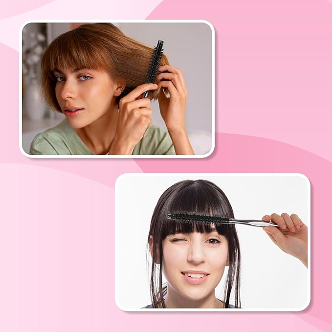 Small 1 Inch Mini Quiff Roller Brush for Blow Drying, Portable Curling Brush With Smooth Handle and Nylon Bristles for Styling Short Hair