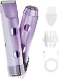 2-in-1 Bikini Trimmer for Women, IPX7 Waterproof Electric Shaver, Body Hair Trimmer & Electric Razor for Face, Lips, Pubic Area, Legs, Purple