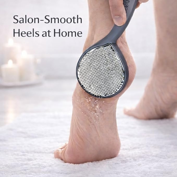 Foot File & Callus Remover for Cracked Heels – Double-Sided Stainless Steel Foot Scrubber with Coarse & Fine Surfaces, Heavy Duty Pedicure Tool for Dead Skin & Smooth Feet (Gray)