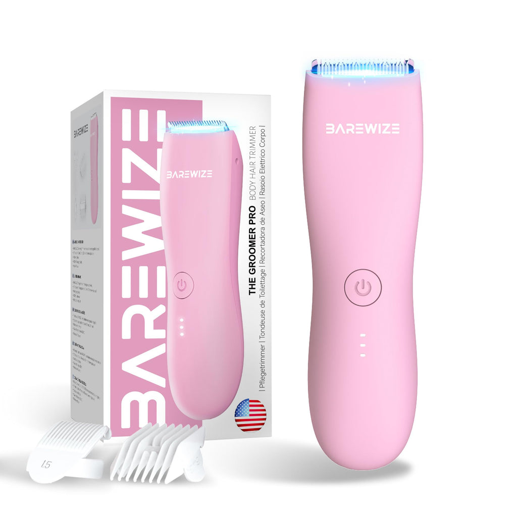 BAREWIZE Bikini Trimmer for Women, Pubic Hair Trimmer | Waterproof, USB-C Rechargeable, LED Light, Replaceable Blade | Electric Razors for Women, Electric Lady Shaver (Rose)