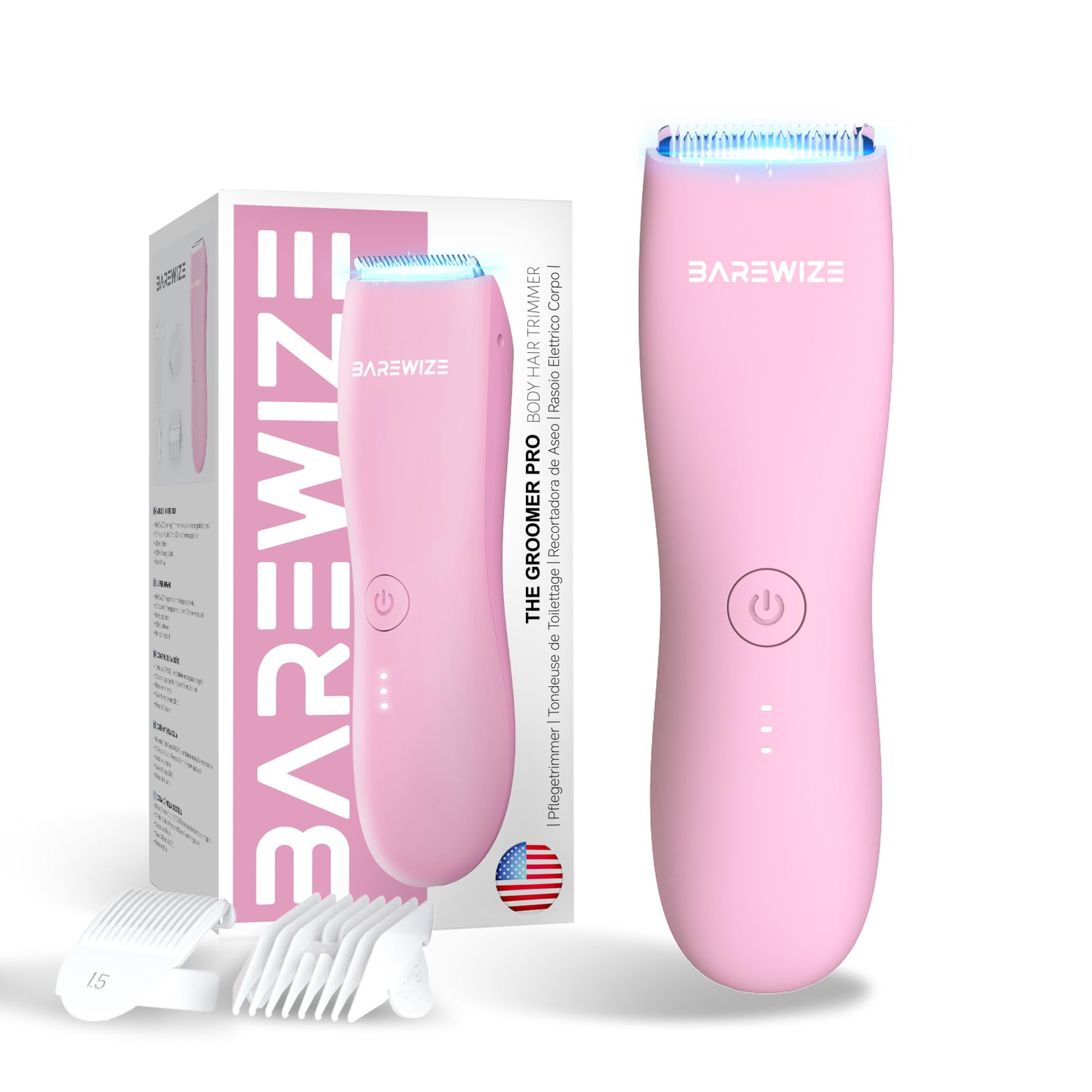 BAREWIZE Bikini Trimmer for Women, Pubic Hair Trimmer | Waterproof, USB-C Rechargeable, LED Light, Replaceable Blade | Electric Razors for Women, Electric Lady Shaver (Rose)