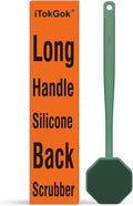 iTokGoK® Silver-Infused Silicone Back Scrubber with Long Handle Back Brush for Shower,Back Brush Long Handle for Men and Women,Ergonomic No-Slip Handle, Long-Lasting (Midnight Green)