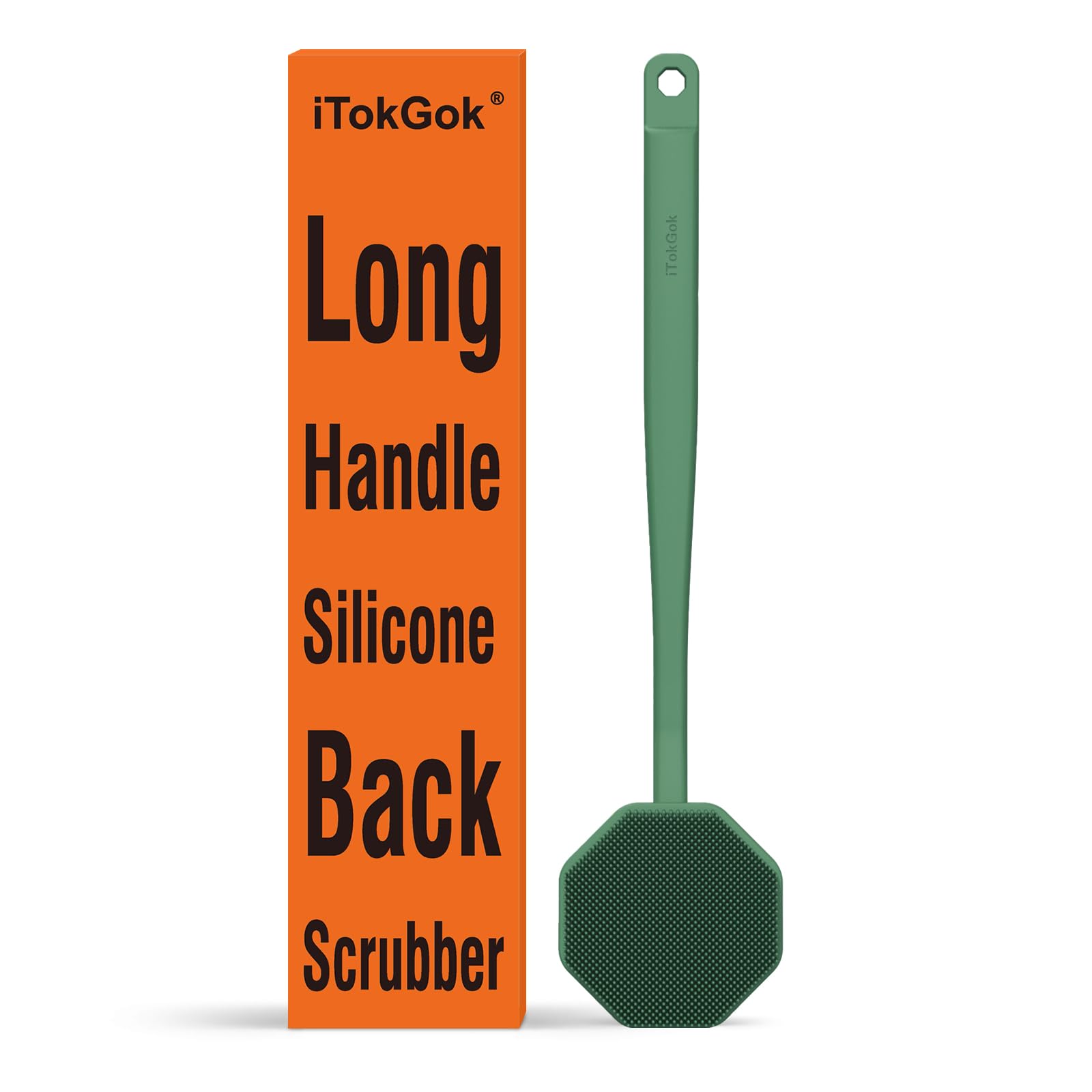 iTokGoK® Silver-Infused Silicone Back Scrubber with Long Handle Back Brush for Shower,Back Brush Long Handle for Men and Women,Ergonomic No-Slip Handle, Long-Lasting (Midnight Green)