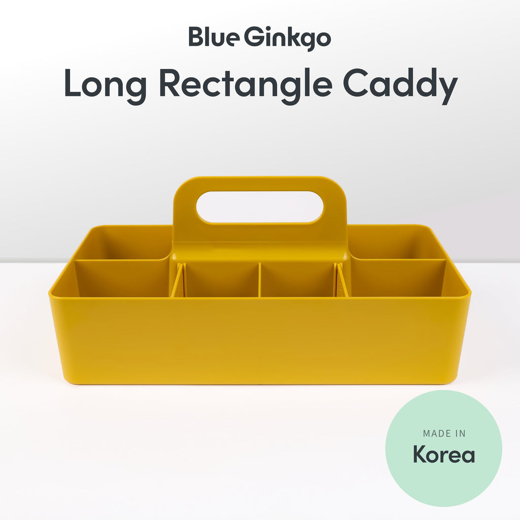 BLUE GINKGO Stackable Organizer Caddy, Long, Yellow, Made in Korea