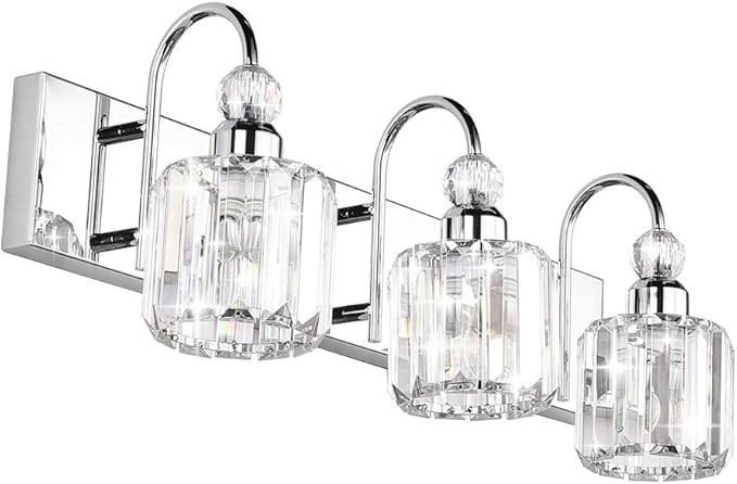 Ralbay Modern LED Crystal Bathroom Vanity Lights 3-Lights Stainless Steel Crystal Vanity Lights Over Mirror Modern Crystal Bathroom Vanity Lighting Fixtures