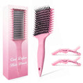 Curl Defining Brush with Hair Clips – Detangling Tool for Wet or Dry Styling, Ideal for Curly Hair, Women & Girls (Pink)