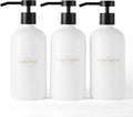 Janxin Shampoo and Conditioner Dispenser Set of 3,Refillable 21oz Shampoo Bottles with Non-Slip Protective Silicone Pad,Shower Soap Dispenser with Waterproof Labels for Bathroom (White)