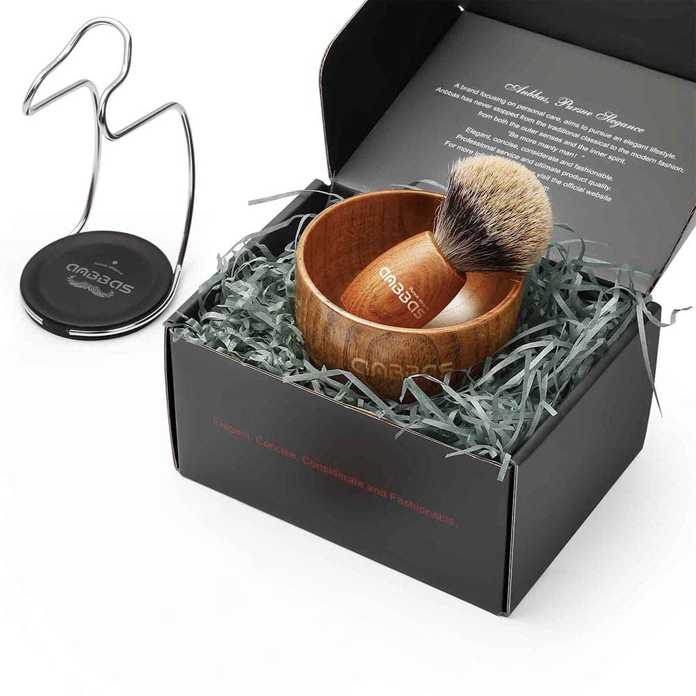 Anbbas 3IN1 Badger Hair Shaving Brush Set,Lather for Men Smooth Wet Shave