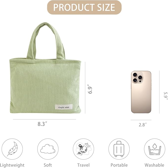 Wudygirl Makeup Bag Travel Cosmetic Bag for Women Small Makeup Pouch with Handle Zipper Cosmetic Pouch Handbag Aesthetic 8.3" x 6.7"(Light Green)