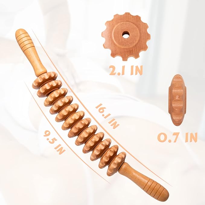 DAOZWUBGIH Curved Wood Therapy Massage Roller Tools,Lymphatic Drainage, Cellulite Massage & Wooden Muscle Roller Stick for Waist and Thigh, Stomach Rolling Massager Tool （with White Box）