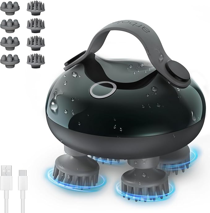 arboleaf Scalp Massager Electric, Portable Head Massager Scalp Stress Relax, Waterproof 6 in 1 Hair Massage with 8 Removable Claws, Rechargeable Hair Head Scratcher, Gift for Dad Mom