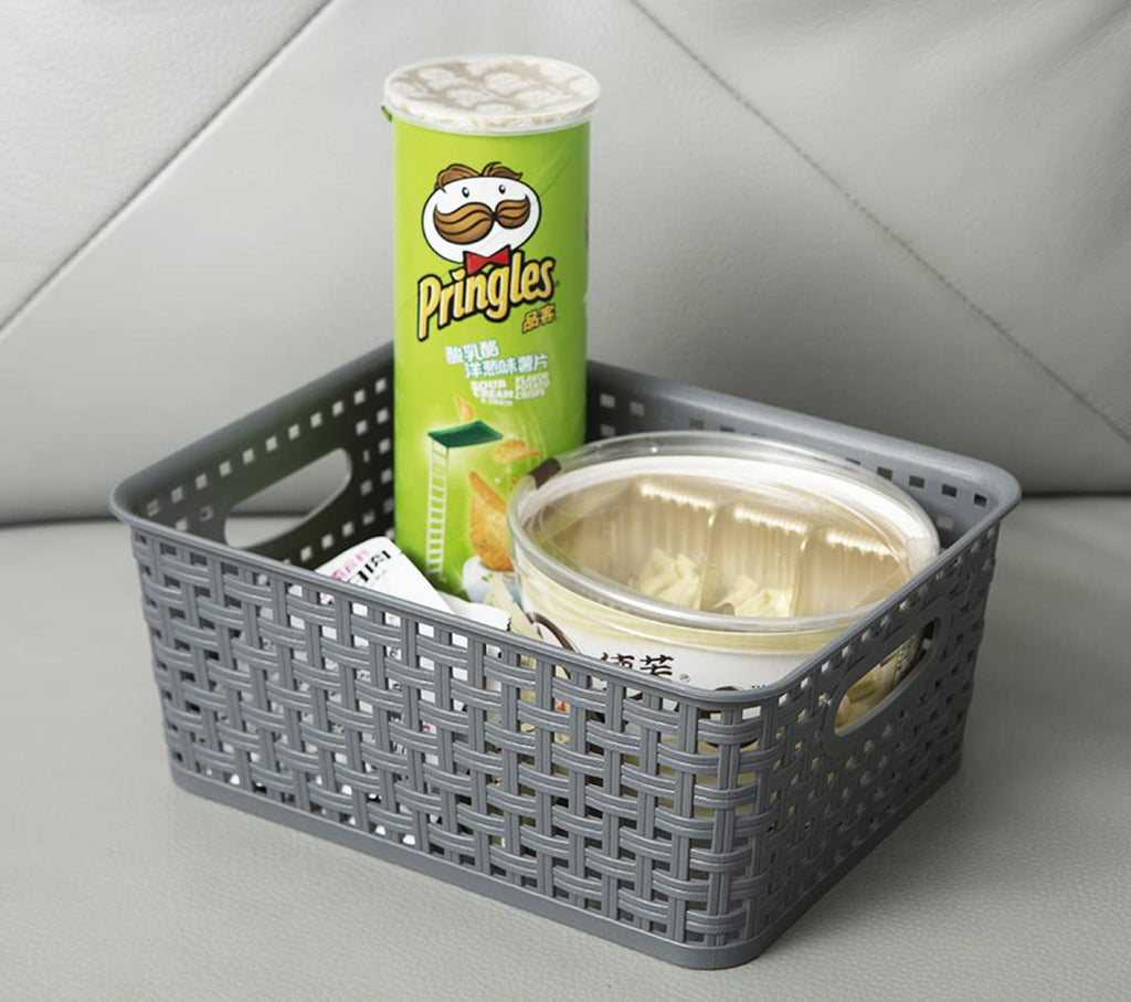 ZHENFAN Grey Plastic Woven Storage Basket, 6-Pack Weave Gray Basket Organizer for Kitchen Office Bathroom