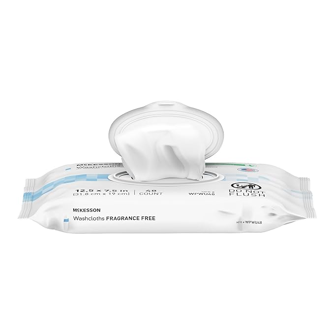 McKesson Washcloth Wipes, Unscented - Disposable Wet Wipes for Adults - Fragrance-Free, Paraben-Free - No-Rinse Formula, 48 Count, 3 Packs, 144 Total