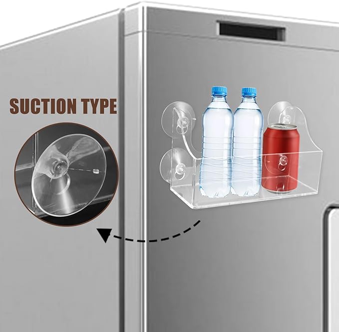 STOBAZA Suction Cup Shelf for Fridge, Clear Acrylic Fridge Door Organizer for Drinks, Spices, Small Bottles, Kitchen Storage, Bathroom, Window and Smooth Surface Use