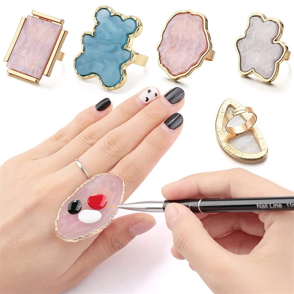 AKOAK Adjustable Mini Nail Ring Tray, Resin Nail Art Gel Makeup Plate Palette, Ring Gel Polishing Mixing Tray DIY Color Plate Nail Art Polishing Paint Plate (Bear, 3Pcs)