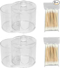 Zornaveli Q Tip Holder, 2-Grid Acrylic Cotton Swab & Cotton Pad Holder, 2 PCS Qtip Holder with Dustproof Lid for Bathroom,With 2 Pack of Qtips, Dressing Table Round Container