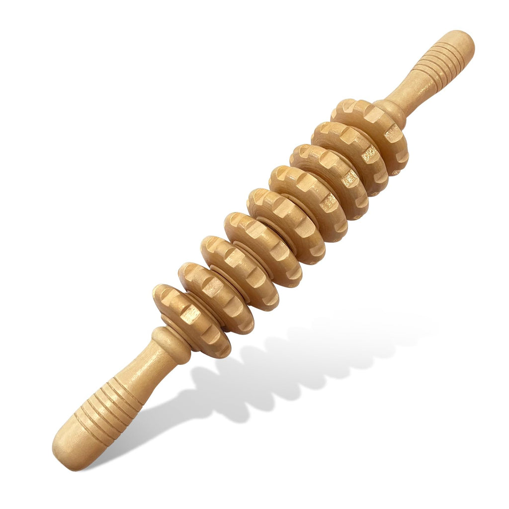 Deston Manual Massager Wooden Handheld Roller Trigger Point Massager Stick for Fascia, Cellulite, Muscle & Abdomen, Body Therapy Massager, Muscle Belly Relief Tool, Natural Wood