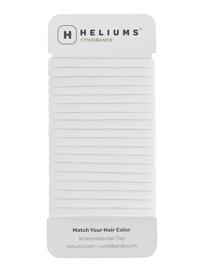 Heliums Thin Seamless Hair Ties - White - 6mm Nylon No Damage Ponytail Holders, 1.75 Inch, Medium Hold for Thin to Normal Hair - 18 Pack