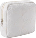 RSRSLEII Small Quilted Cosmetic Pouch for Purse, Mini Cotton Makeup Bag with Compartments, Cute Zipper Lipstick Holder for Women (16Seashell)