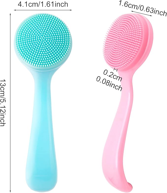 HINZIC 2 Pack Silicone Manual Facial Cleansing Brush, Skin Friendly Waterproof Face Cleaning Scrubber Exfoliator Cleanser for Blackheads Whiteheads Makeup Residues Removal- Blue & Pink