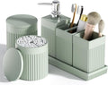 InnJoey Bathroom Accessories Set, 6-Piece Resin Green Bathroom Set with Toothbrush Holders, Soap Dispenser, Vanity Tray, Tumbler, Cotton Swab Jars, Modern Bathroom Organizer for Small Spaces