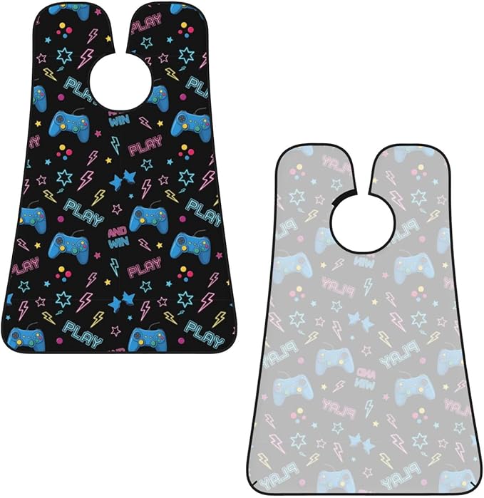 No-Slip Shaving Bib, Beard Grooming Apron with Strong Suction Cups, Video Gamers Video Game Blue