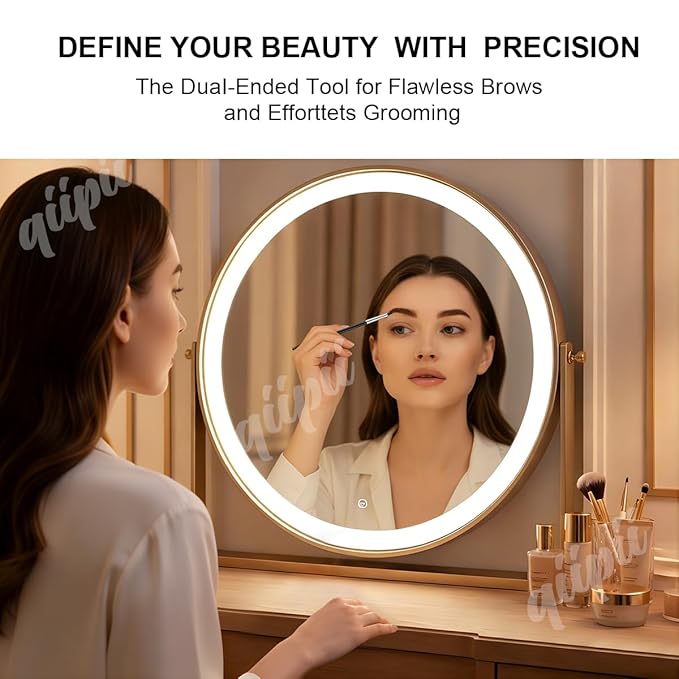 qiipii Eyebrow Brush Professional Double-Ended Angled Eye Brow Spoolie Brushes, Double Head Brush, Makeup Grooming Tool for Precision Application of Eye Brow Powders, Shaping Eye Brow & Lashes