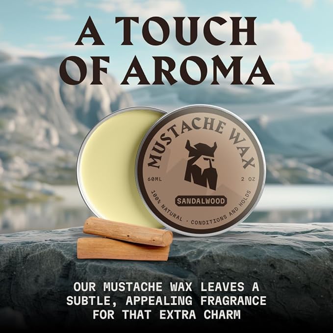 Striking Viking Mustache Wax for Men with Comb - 2 oz, Sandalwood - Strong Hold Wax with Anti-Static Mustache Comb for Precise Grooming - Non-Greasy Formula for Easy Beard Care