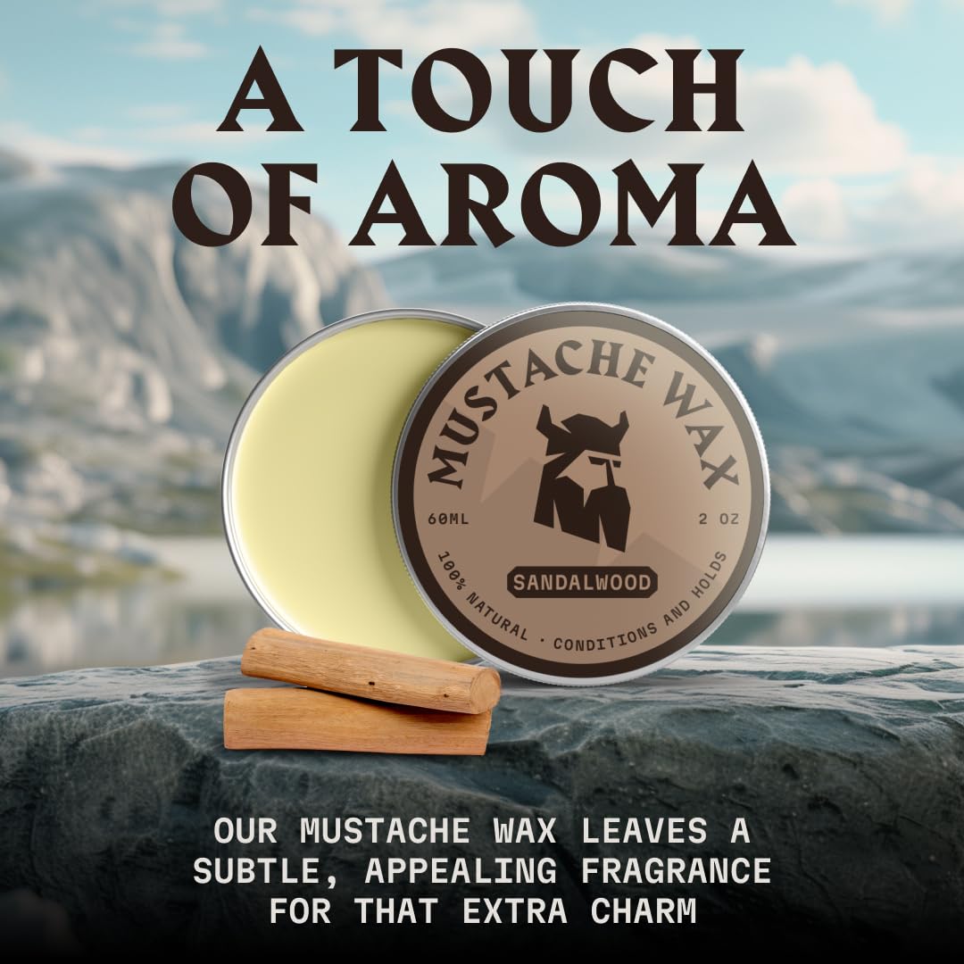Striking Viking Mustache Wax Kit with Comb - 2 Oz, Sandalwood, Strong Hold