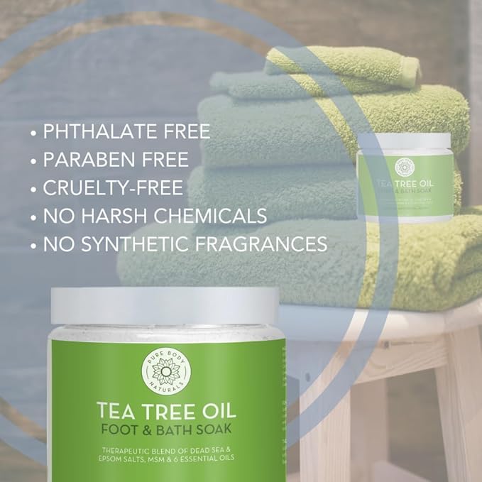 Pure Body Naturals Tea Tree Oil Foot & Bath Soak with Epsom and Dead Sea Salt, 20 oz - Therapeutic Blend - Relief for Tired Muscles, Addresses Common Foot and Toenail Issues, Eliminates Foot Odor