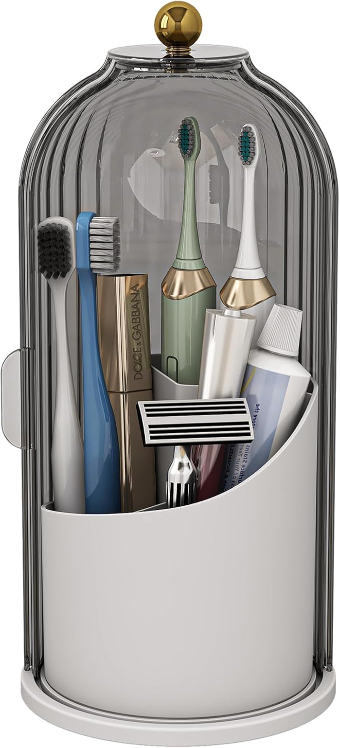 Zufudo Toothbrush and Toothpaste Holders with Cover, Grey White