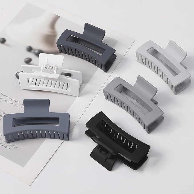 Sisiaipu 6 Pack Hair Clips, 3.5 Inch Medium Hair Claw Clips for Women and Girls - Grey