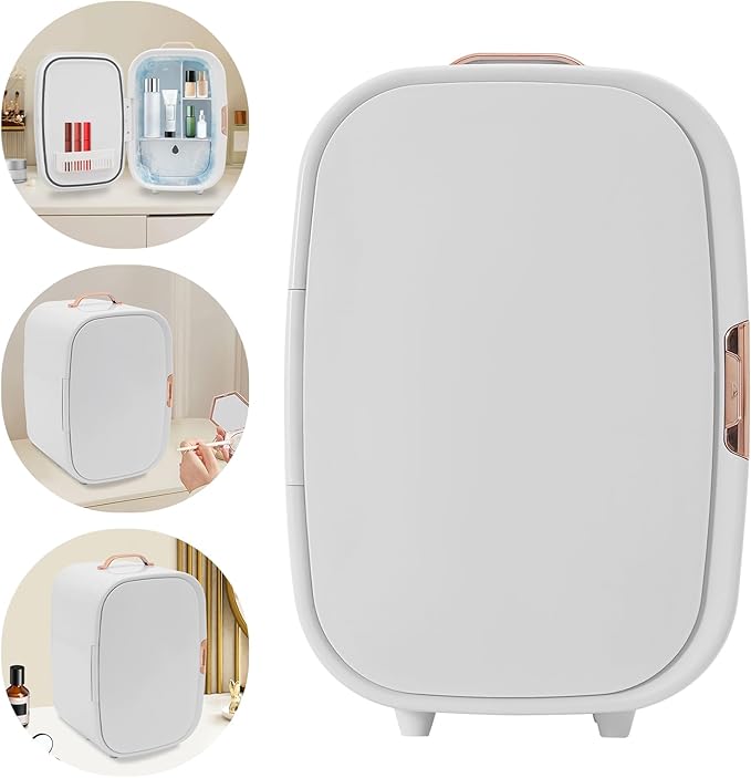 HOLMZCED 12L Portable Beauty Fridge with Handle, Mini Skincare Fridge Cooler & Warmer Cosmetics Refrigerator White for Makeup Lipstick Comestic Skincare
