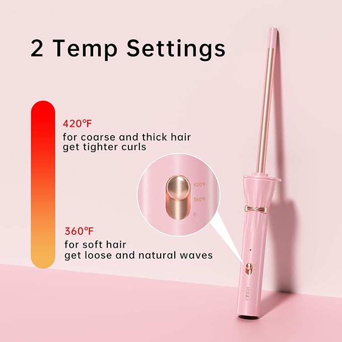 Hahahope 3/8 Inch Skinny Curling Wand, 9mm Mini Barrel for Short & Long Hair, Dual Voltage with 2 Heat Settings, Fast Heat Ceramic Curler