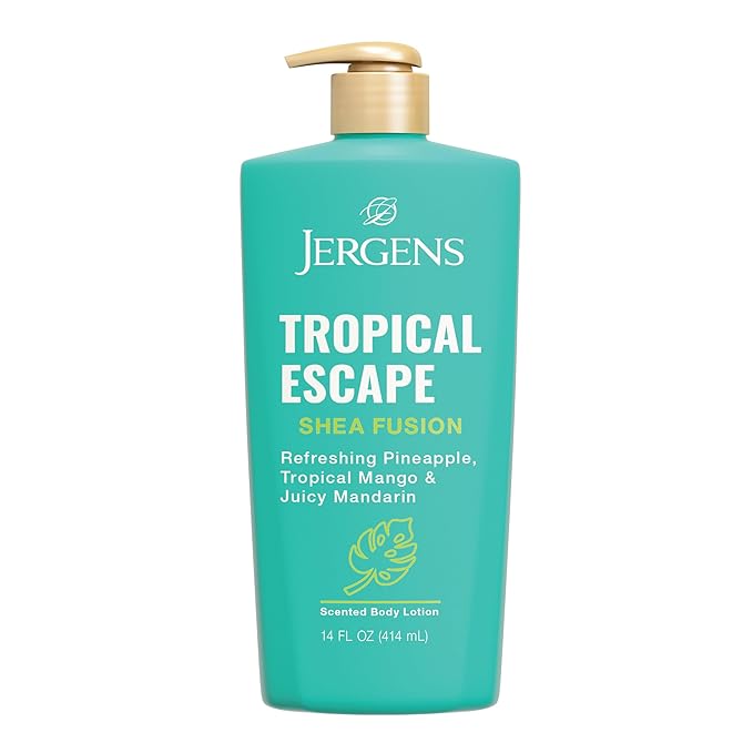 Jergens Shea Fusion Tropical Escape Body Lotion, Scented Lotion, Moisturizing Body Lotion made with Shea Butter and Vitamin E, 14 fl oz