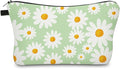 Aiphamy Cute Travel Makeup Bag Cosmetic Bag Small Pouch Gift for Women (Daisy Sage Green)