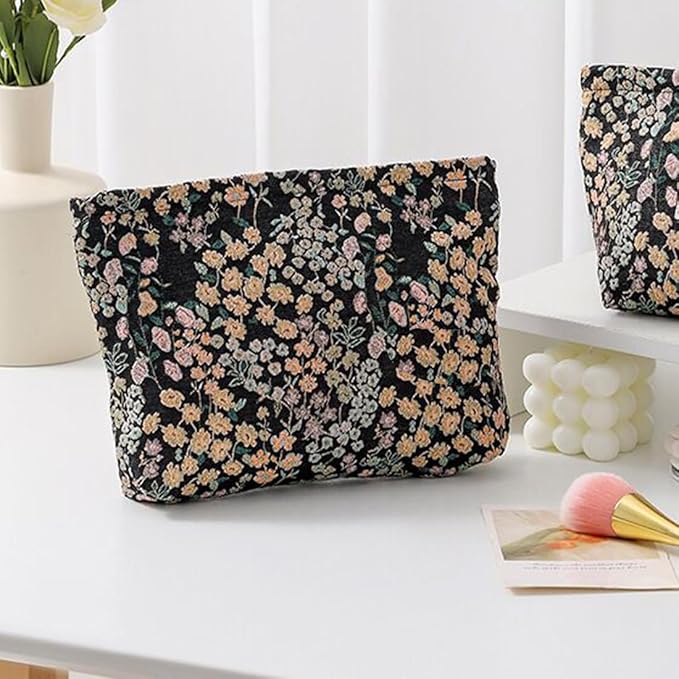 SxoSyo Flowers Makeup Bag for Women, Embroidery Cosmetic Bags