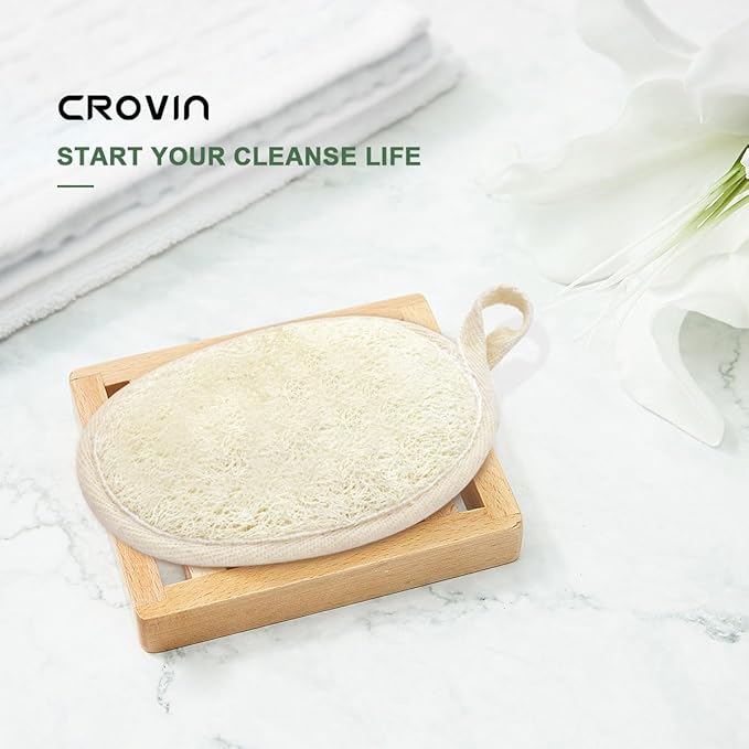 CROVIN Natural Loofah Exfoliating Body Scrubber, Shower Loofah Sponge Pack