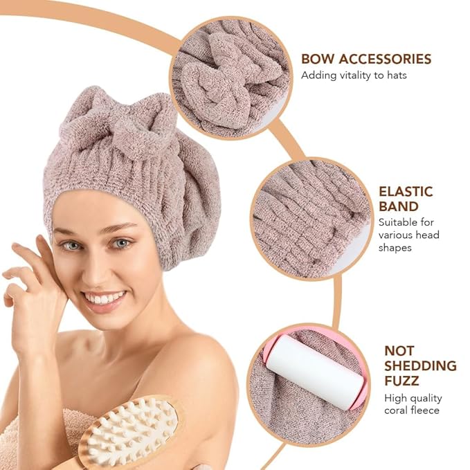 SUNLAND Large Microfiber Hair Drying Caps with Bow knot Fast Drying Shower Cap Soft and Absorbent hairWrap Hair Turban Bath Caps for Curly Thick and wet Hair 11 X 13.4 inch 2 Pack Multicolor
