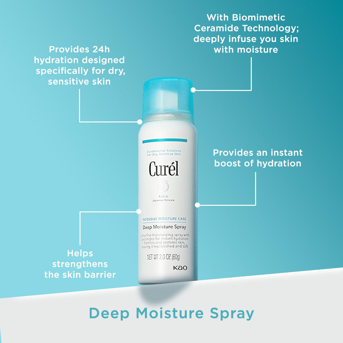 Curel Japanese Skin Care Deep Moisture Spray, Face Moisturizer, 2 fl oz