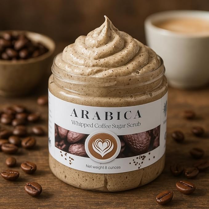 Nature Skin Shop Aromatic Coffee Whipped Sugar Scrub, 8oz Foaming Body Polish for Exfoliating & Energizing Skin, with Natural Coffee Grounds