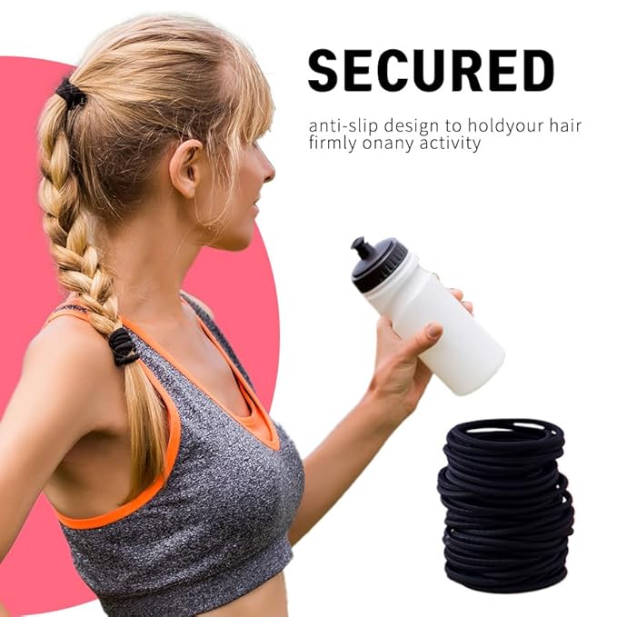 GOSICUKA 120 Pieces Black Hair Ties for Thick and Curly Hair Ponytail Holders Hair Elastic Band for Women or Men(4mm)