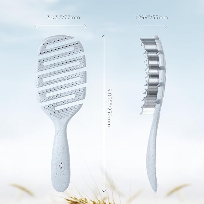 Ecoed Hair brush, Vented Detangling Brush, Quickly Detangles and Smooths hair for Curly, Thick, and Straight Hair, Hair Brush for Women and Men, Blue, Eco Friendly, Sustainable Material