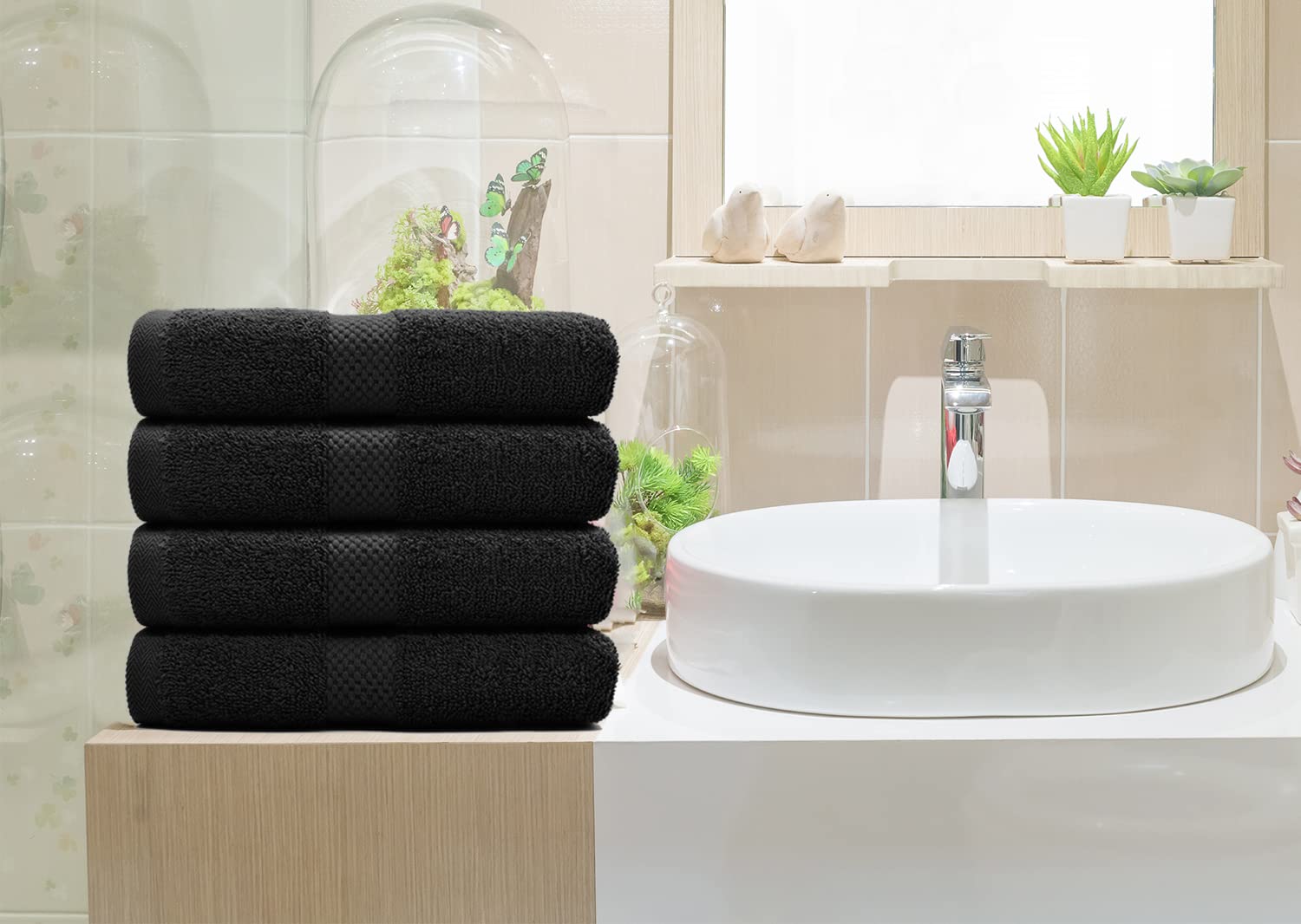 DAN RIVER 6-Pack Premium Hand Towels (16x28 Inches) - 100% Cotton, Ultra Soft, Lightweight, Highly Absorbent Towels for Bathroom, Spa, Gym, Salon, Hotel, and Travel - Black
