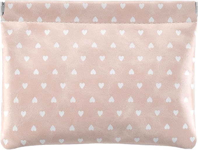 Ksriylm Hearts Leather Makeup Pouch Set for Women Small Make Up Bag for Purse Waterproof Initial Makeup Cosmetic Bags Pouches for Purse Aesthetic Travel Toiletry Bag,Nude Pink