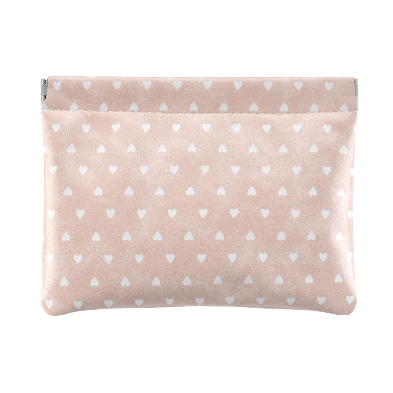 Ksriylm Hearts Leather Makeup Pouch Set for Women Small Make Up Bag for Purse Waterproof Initial Makeup Cosmetic Bags Pouches for Purse Aesthetic Travel Toiletry Bag,Nude Pink