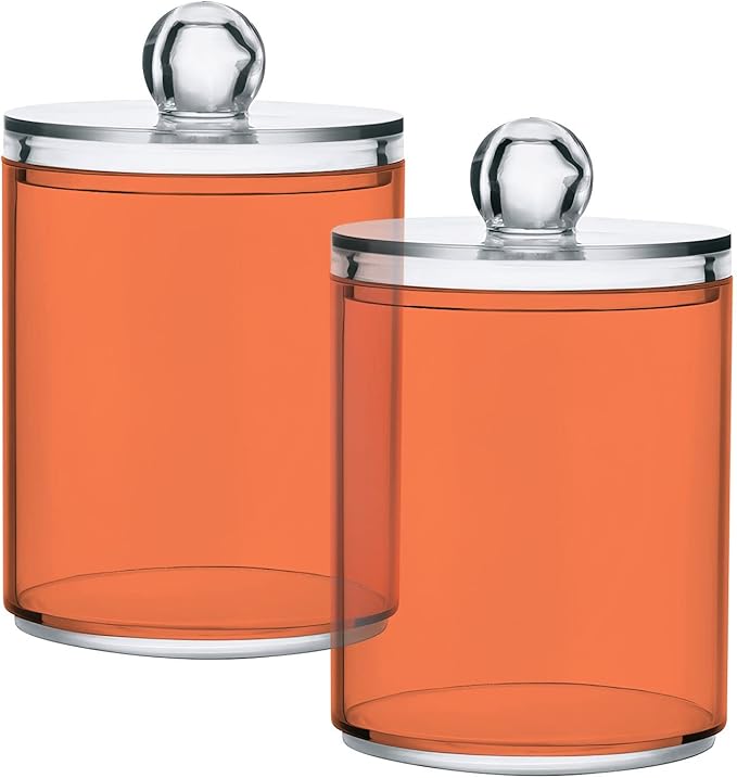 Coral Qtip Holder Organizer Dispenser Cotton Swabs Cans Plastic Jars with Lid Set 4 Pack Bathroom Storage Canister for Cotton Ball Floss Cotton Pads